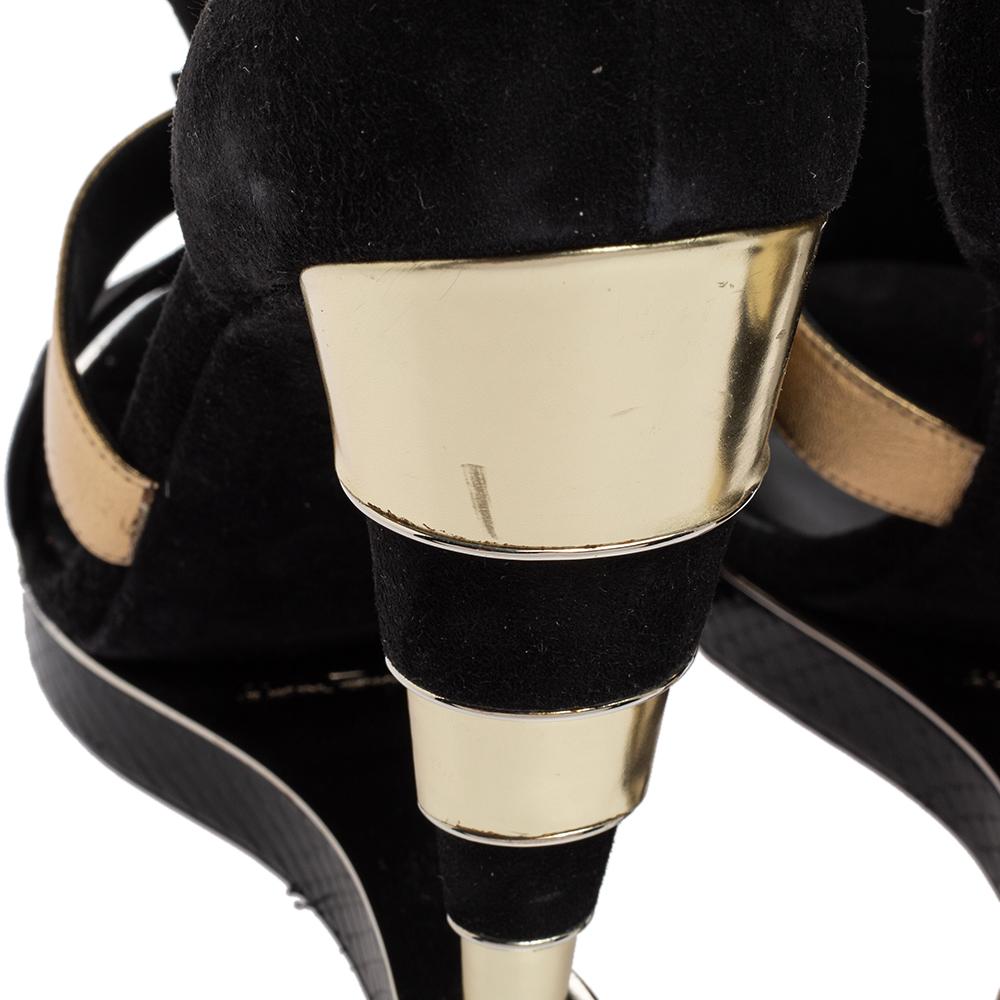 Women's Salvatore Ferragamo Black/Gold Leather Lexus Platform Sandals Size 39.5