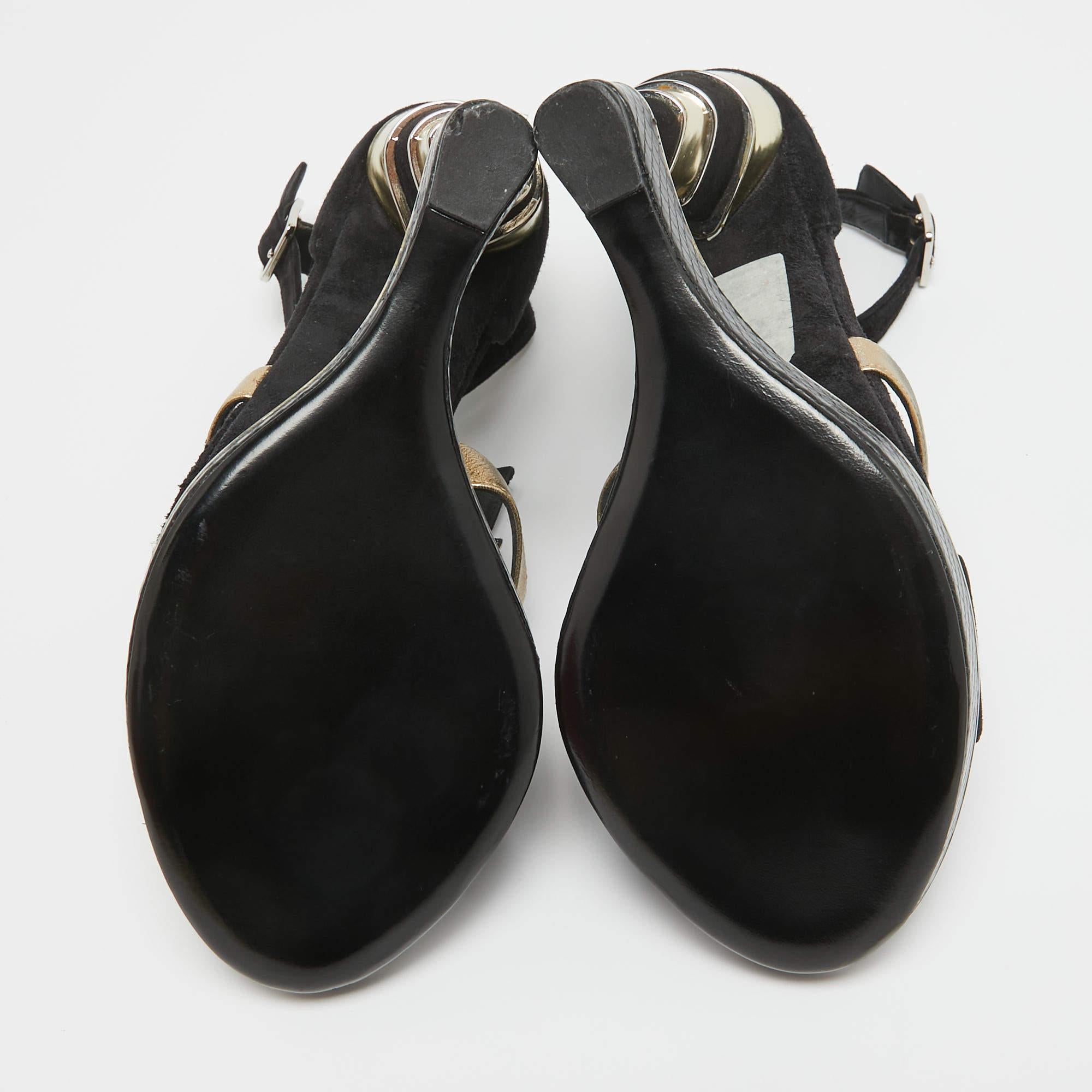 Salvatore Ferragamo Plataforma Lexus de ante, serpiente de agua y cuero negro/oro en venta 1