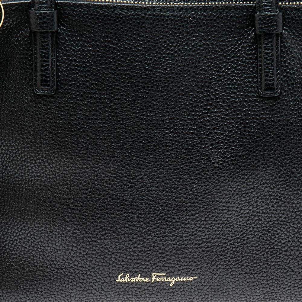Salvatore Ferragamo Black Grained Leather Medium Amy Tote 2