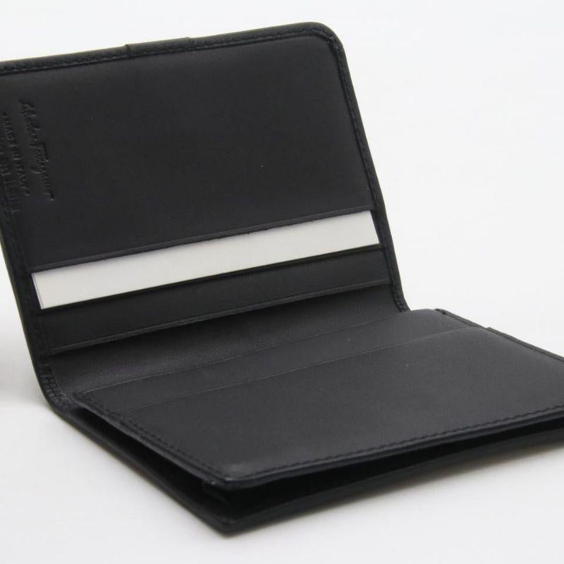 Men's Salvatore Ferragamo Black Green Canvas & Leather Compact Flap Card Holder Wallet For Sale