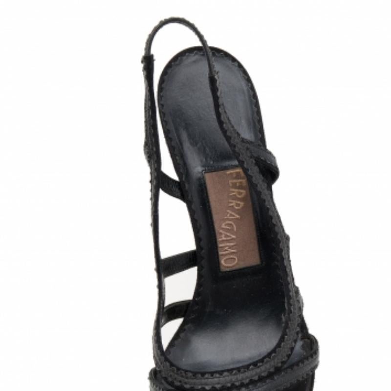 Salvatore Ferragamo Schwarz Karung und Wildleder Peep Toe Slingback Sandalen Größe 40 im Angebot 1