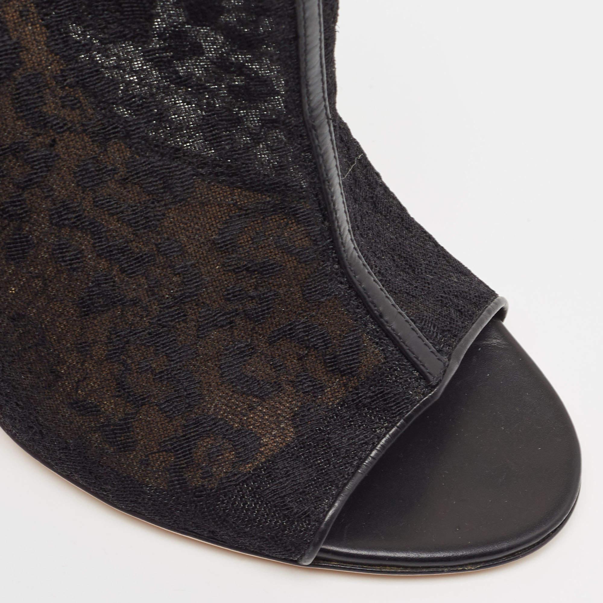 Salvatore Ferragamo Black Lace and Python Peep Toe Ankle Boots Size 39.5 For Sale 3