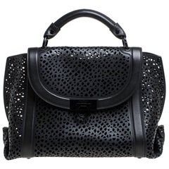 Salvatore Ferragamo Black Laser Cut Leather Sofia Top Handle Bag