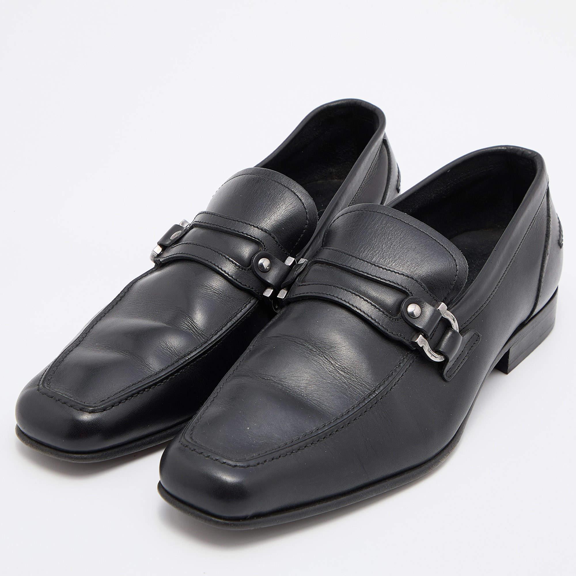 Men's Salvatore Ferragamo Black Leaher Gancini Bit Slip On Loafers Size 41 For Sale