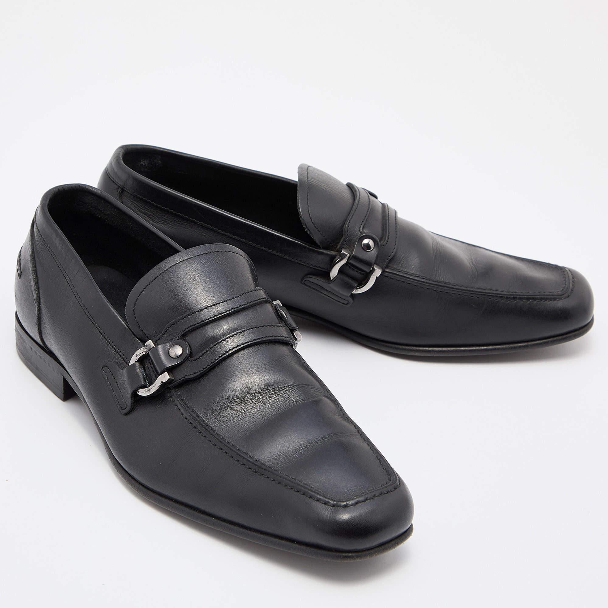 Salvatore Ferragamo Black Leaher Gancini Bit Slip On Loafers Size 41 For Sale 1