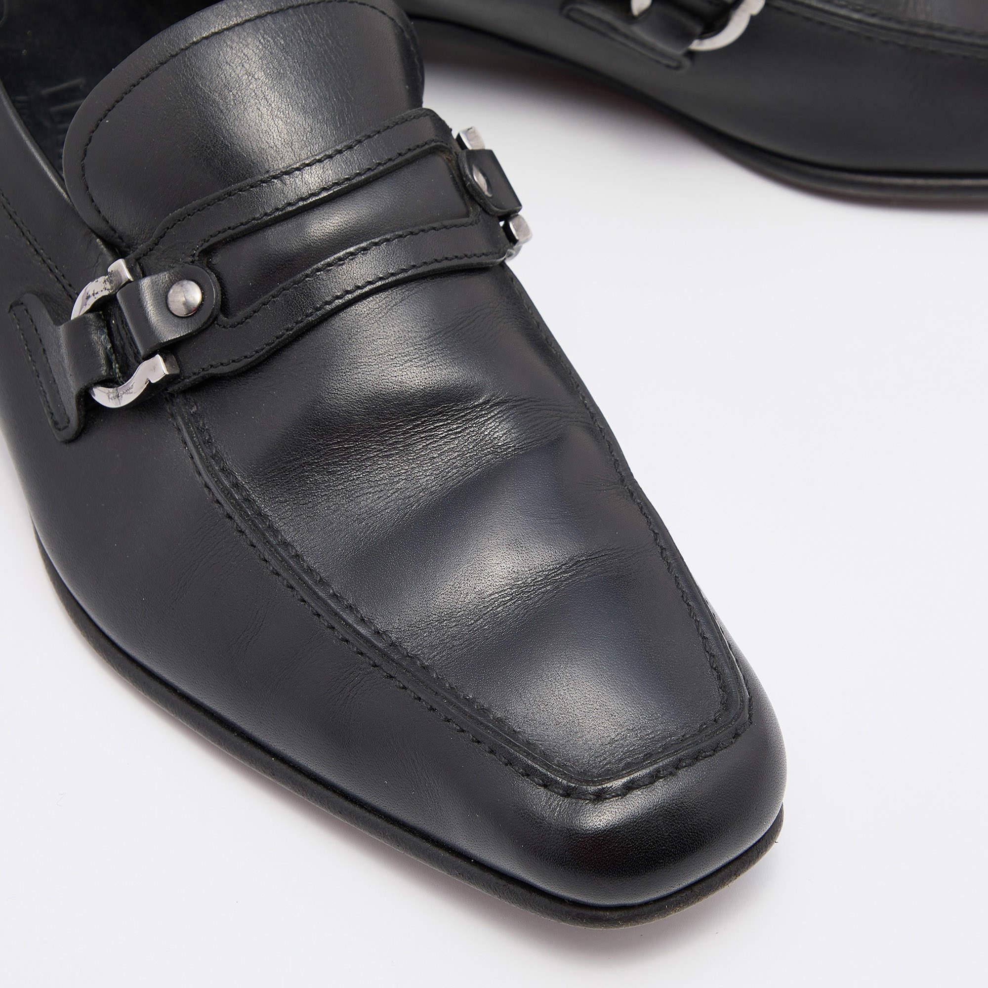 Salvatore Ferragamo Black Leaher Gancini Bit Slip On Loafers Size 41 For Sale 2