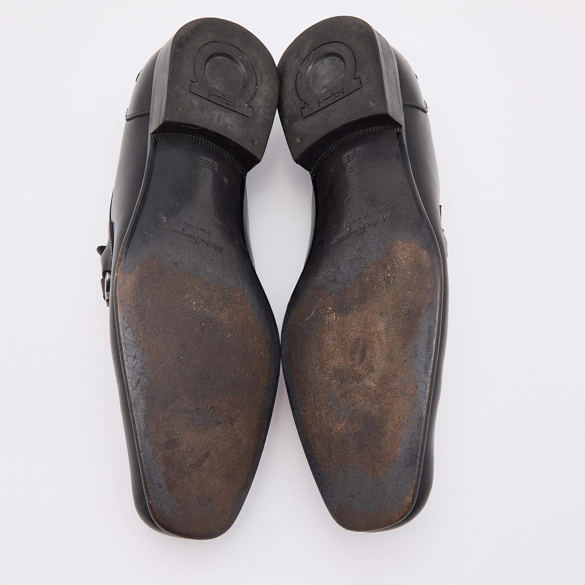 Salvatore Ferragamo Black Leaher Gancini Bit Slip On Loafers Size 41 For Sale 4