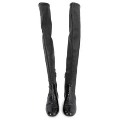 SALVATORE FERRAGAMO black leather 2017 FLAT OVER KNEE Boots Shoes 7.5