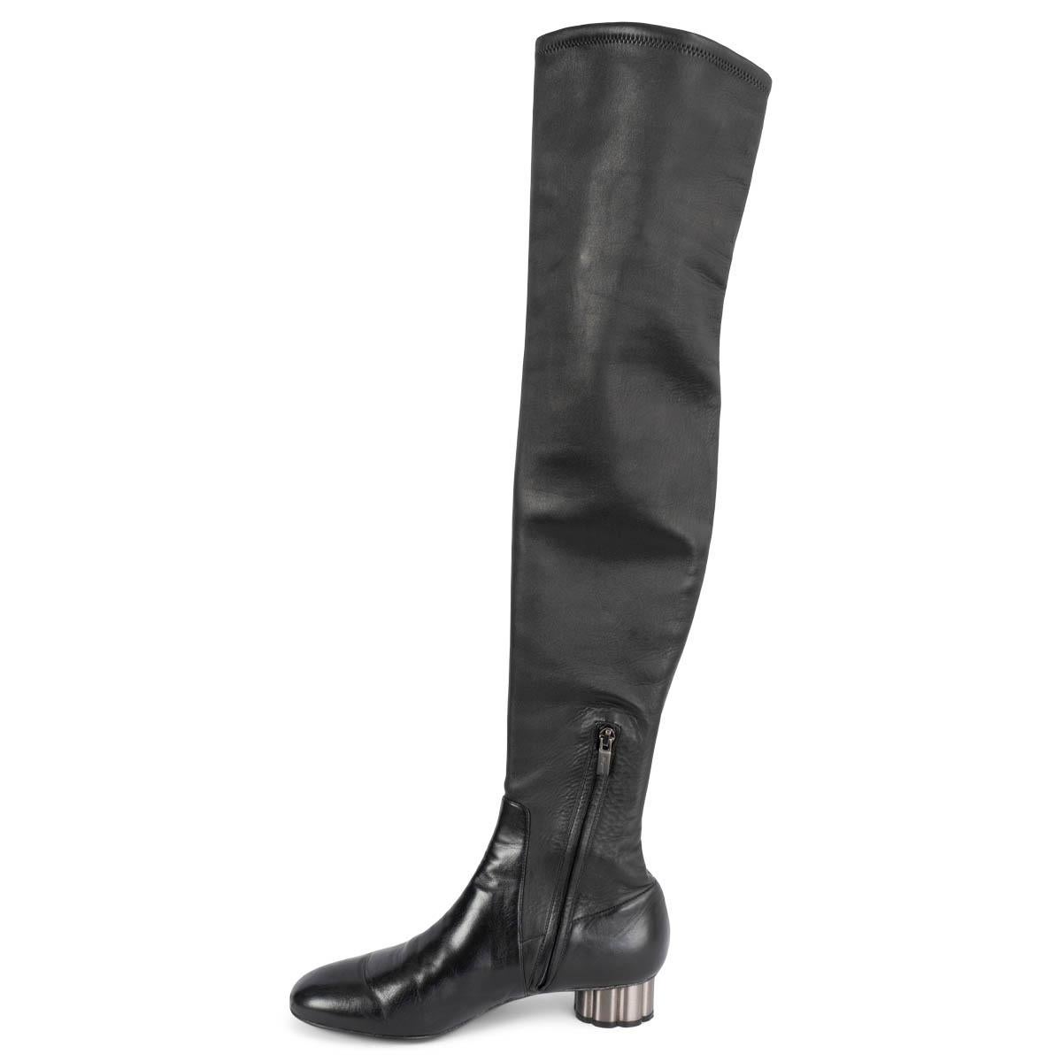 Black SALVATORE FERRAGAMO black leather 2017 FLAT OVER KNEE Boots Shoes 7.5 For Sale