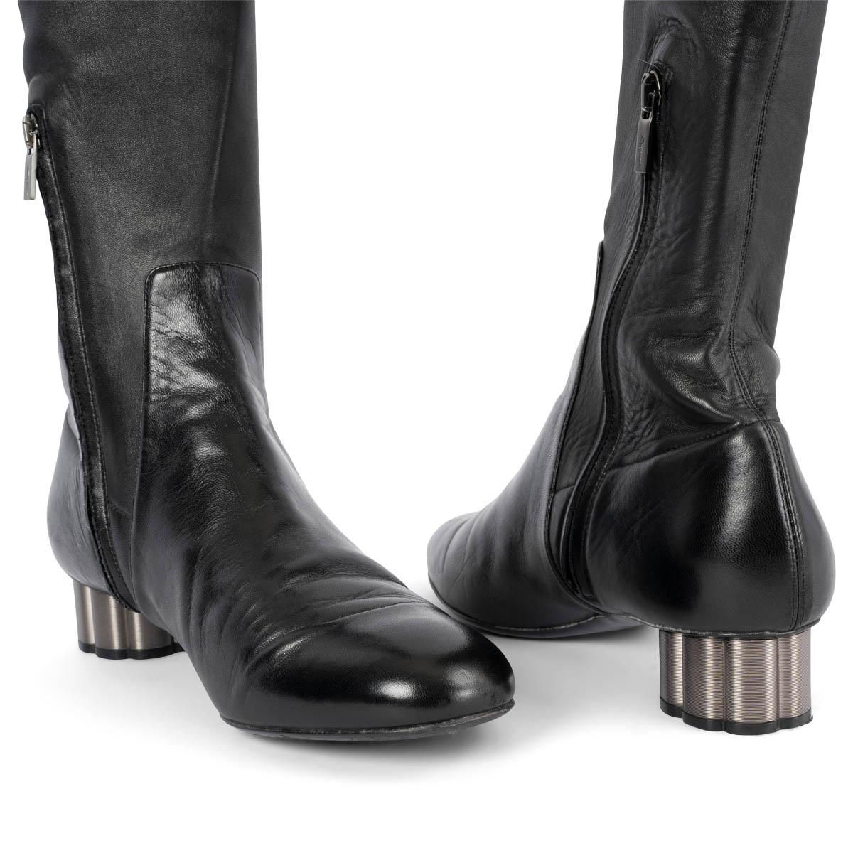 SALVATORE FERRAGAMO black leather 2017 FLAT OVER KNEE Boots Shoes 7.5 For Sale 1