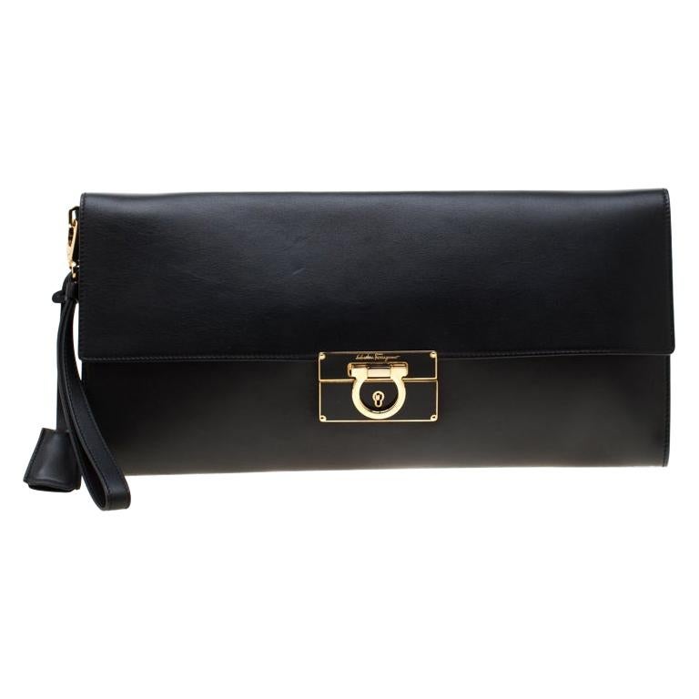 salvatore ferragamo black clutch