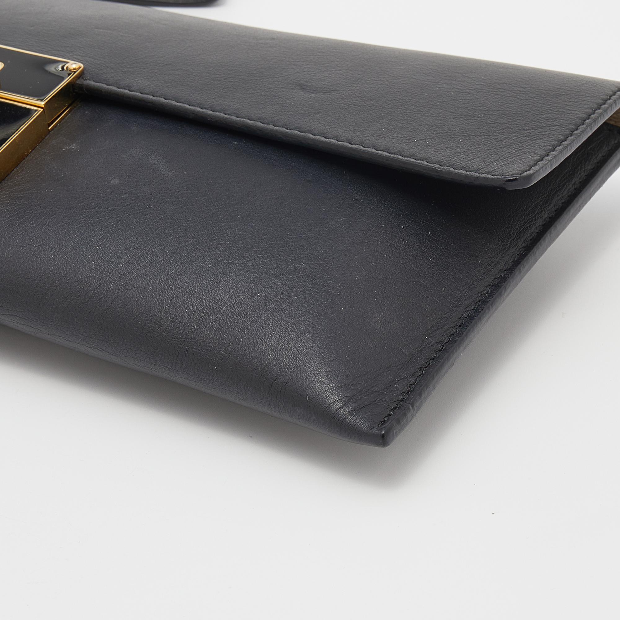 Salvatore Ferragamo Black Leather Afef Lock Story Wristlet Clutch 4