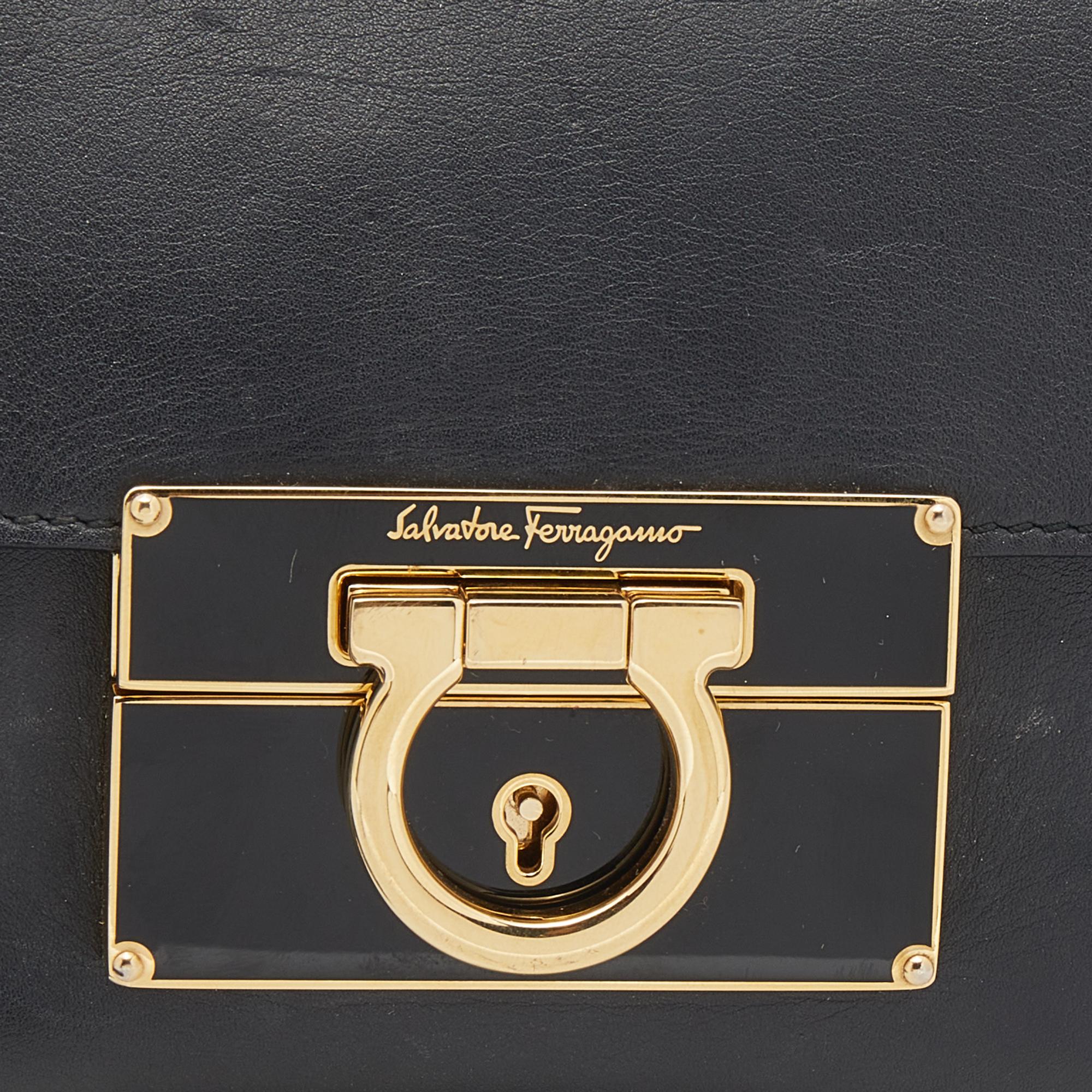Salvatore Ferragamo Black Leather Afef Lock Story Wristlet Clutch 5