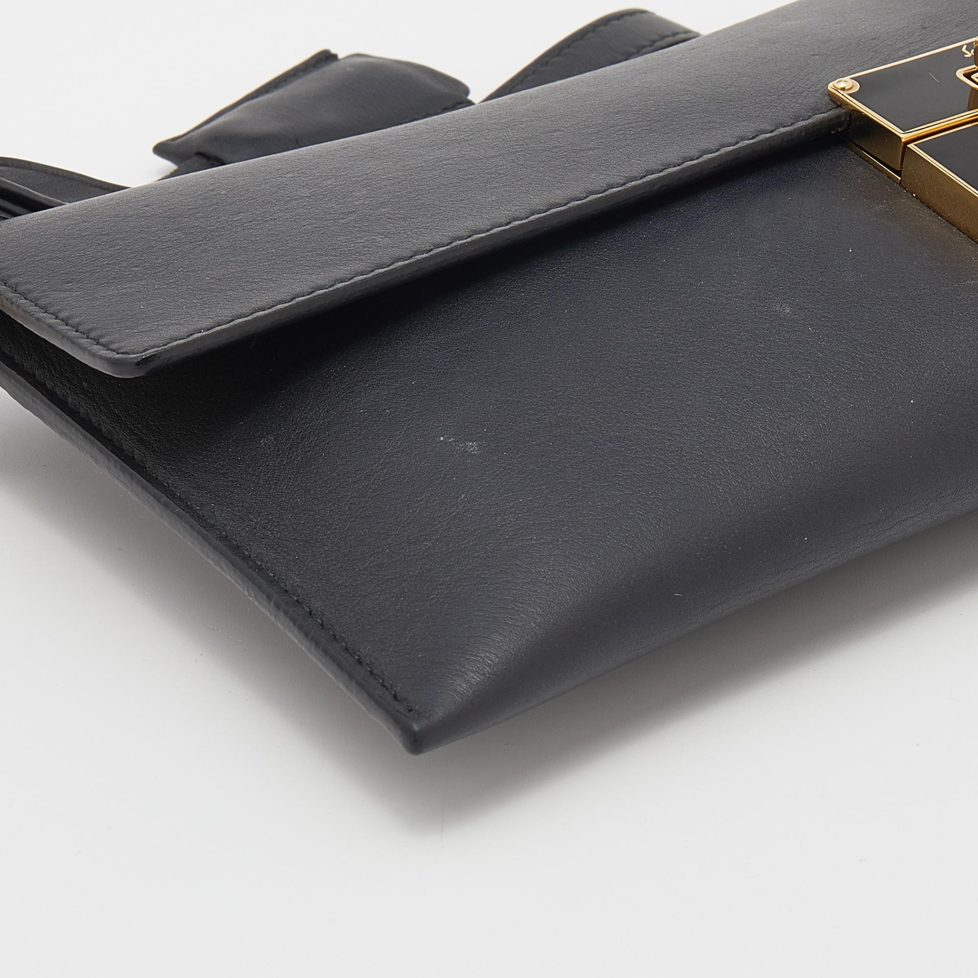 Salvatore Ferragamo Black Leather Afef Lock Story Wristlet Clutch 3