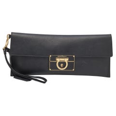 Salvatore Ferragamo Black Leather Afef Lock Story Wristlet Clutch