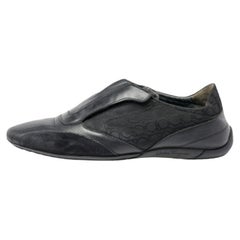 Salvatore Ferragamo Black Leather And Signature Canvas Slip On Sneakers Size 42