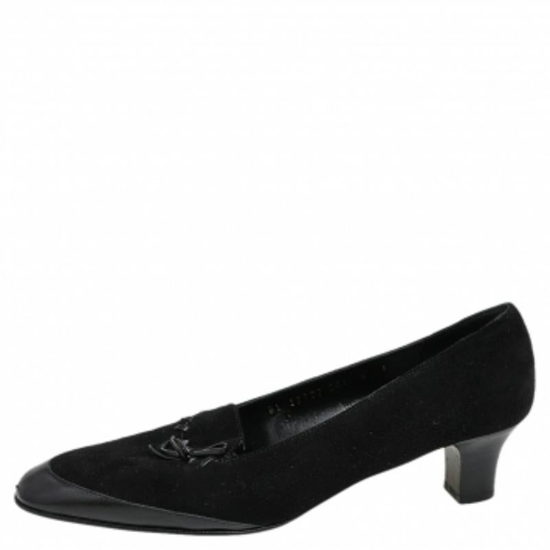 Salvatore Ferragamo Schwarze Pumps aus Leder und Wildleder mit Schleife Größe 38,5