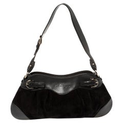 Used Salvatore Ferragamo Black Leather and Suede Marisa Baguette Shoulder Bag