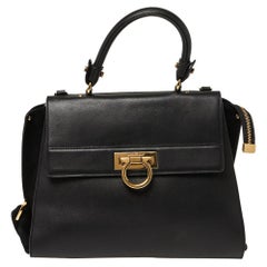 Salvatore Ferragamo Black Leather and Suede Medium Sofia Top Handle Bag