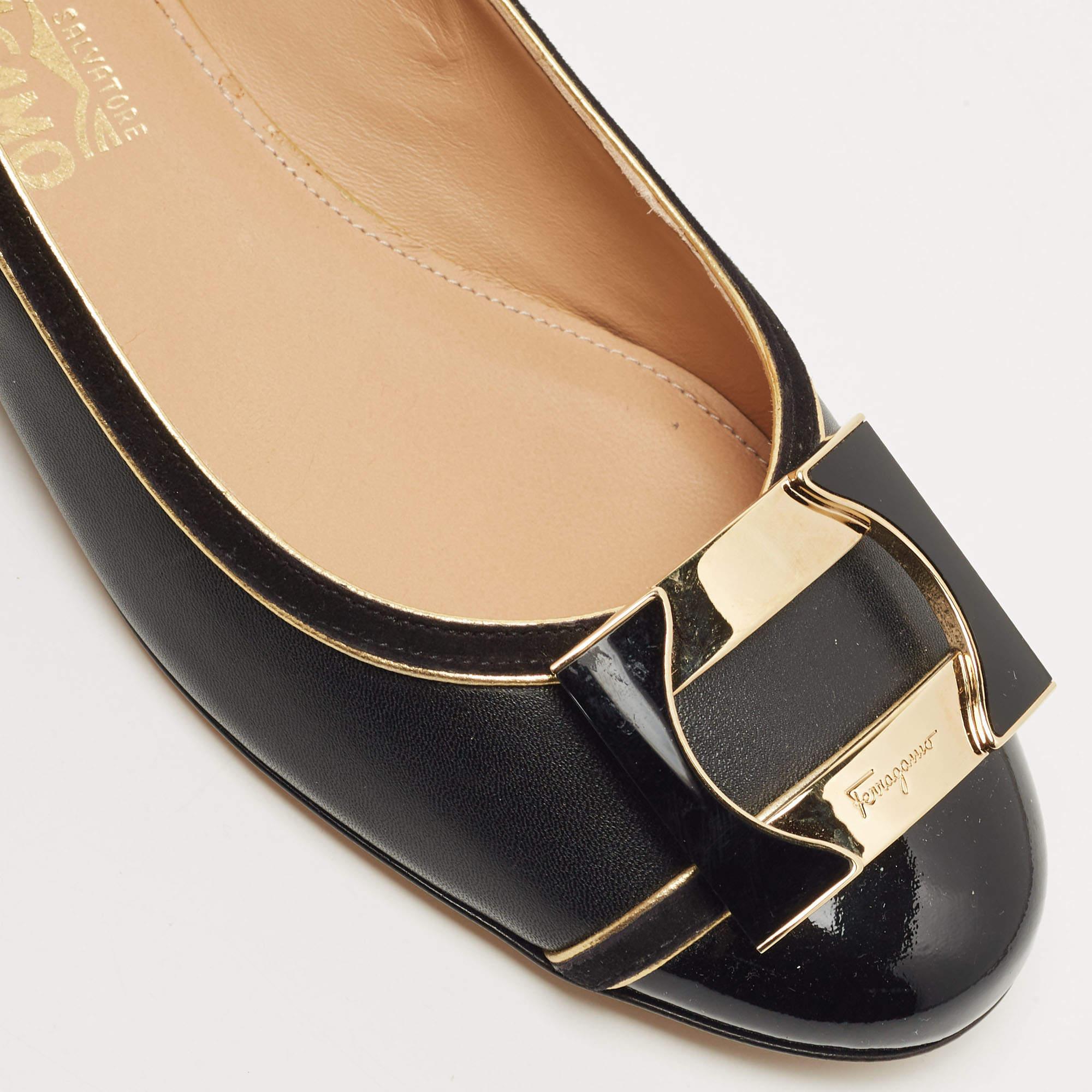 Salvatore Ferragamo Black Leather and Suede Missy Ballet Flats Size 40.5 2