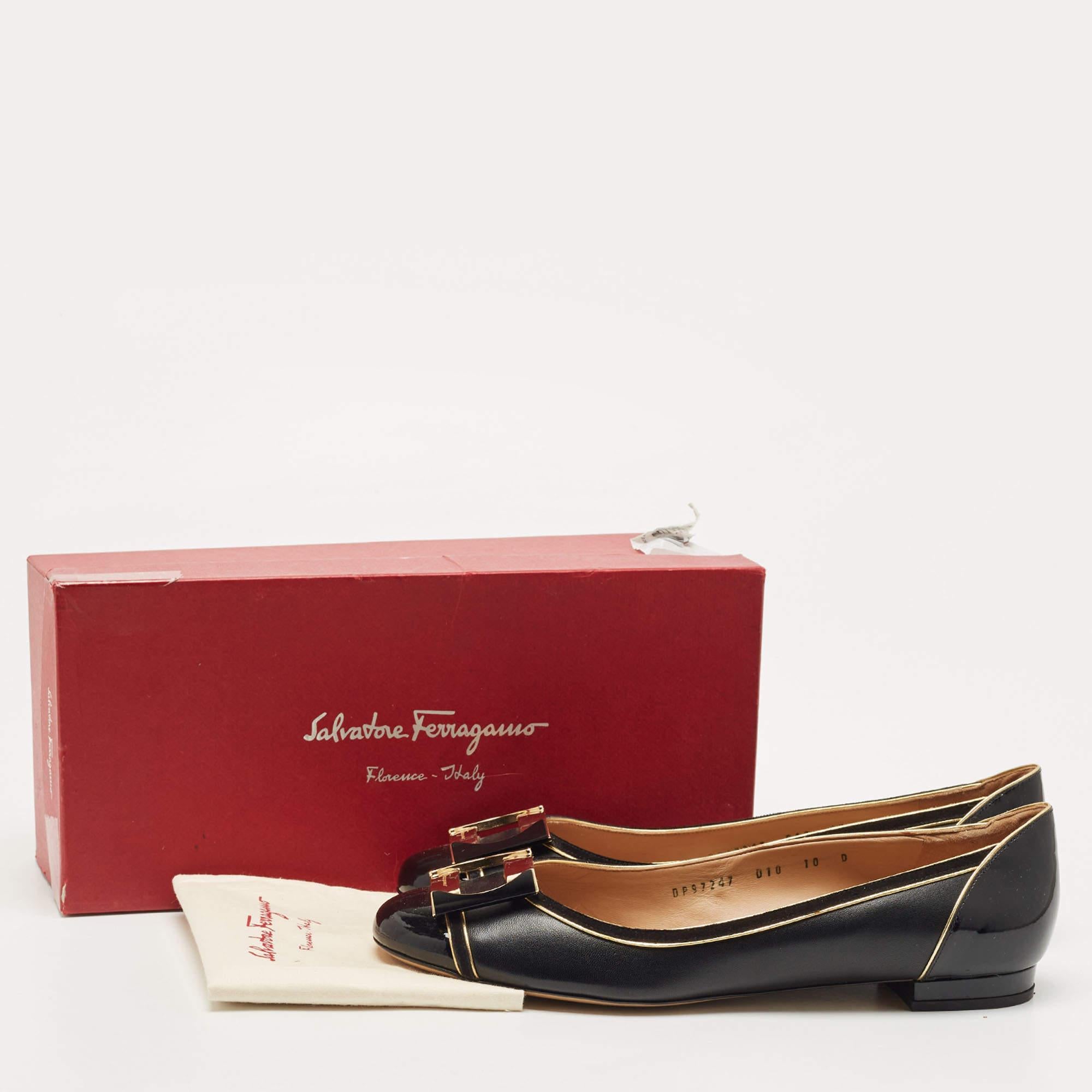 Salvatore Ferragamo Black Leather and Suede Missy Ballet Flats Size 40.5 3