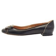 Salvatore Ferragamo Black Leather and Suede Missy Ballet Flats Size 40.5