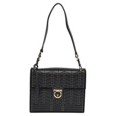 Salvatore Ferragamo Black Leather And Suede Studded Aileen Shoulder Bag