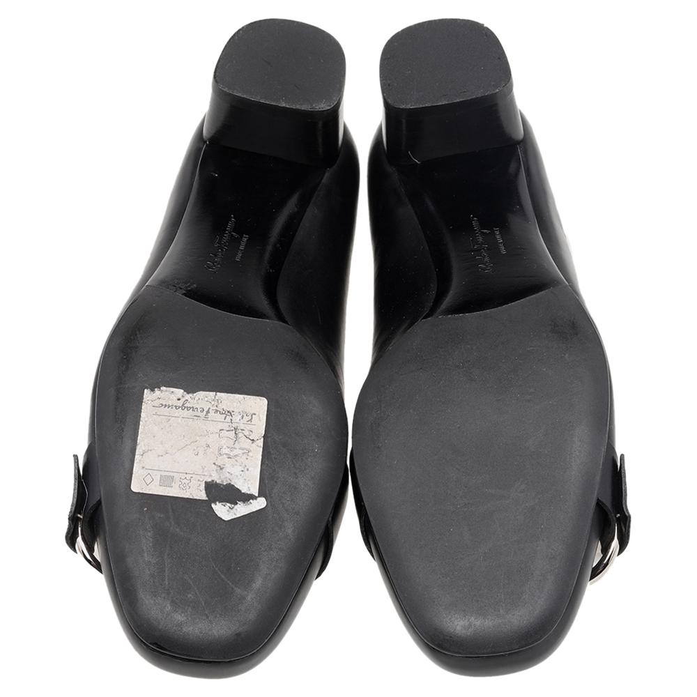 Salvatore Ferragamo Black Leather Block Heel Pumps Size 38.5 1