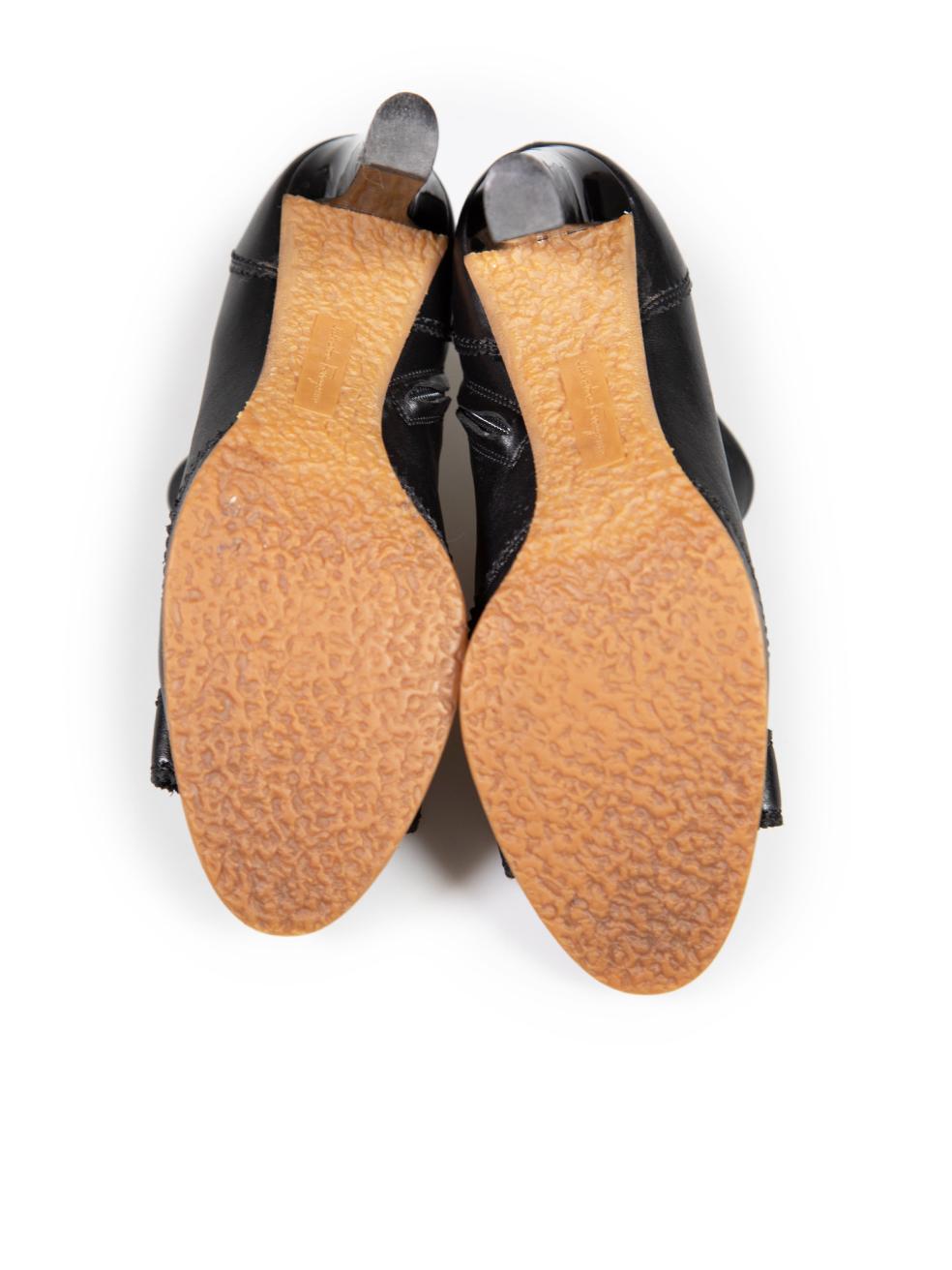 Women's Salvatore Ferragamo Black Leather Bow Detail Boots Size US 5.5 For Sale