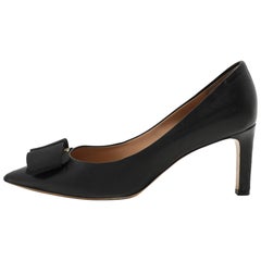Salvatore Ferragamo Black Leather Bow Pumps Size 40