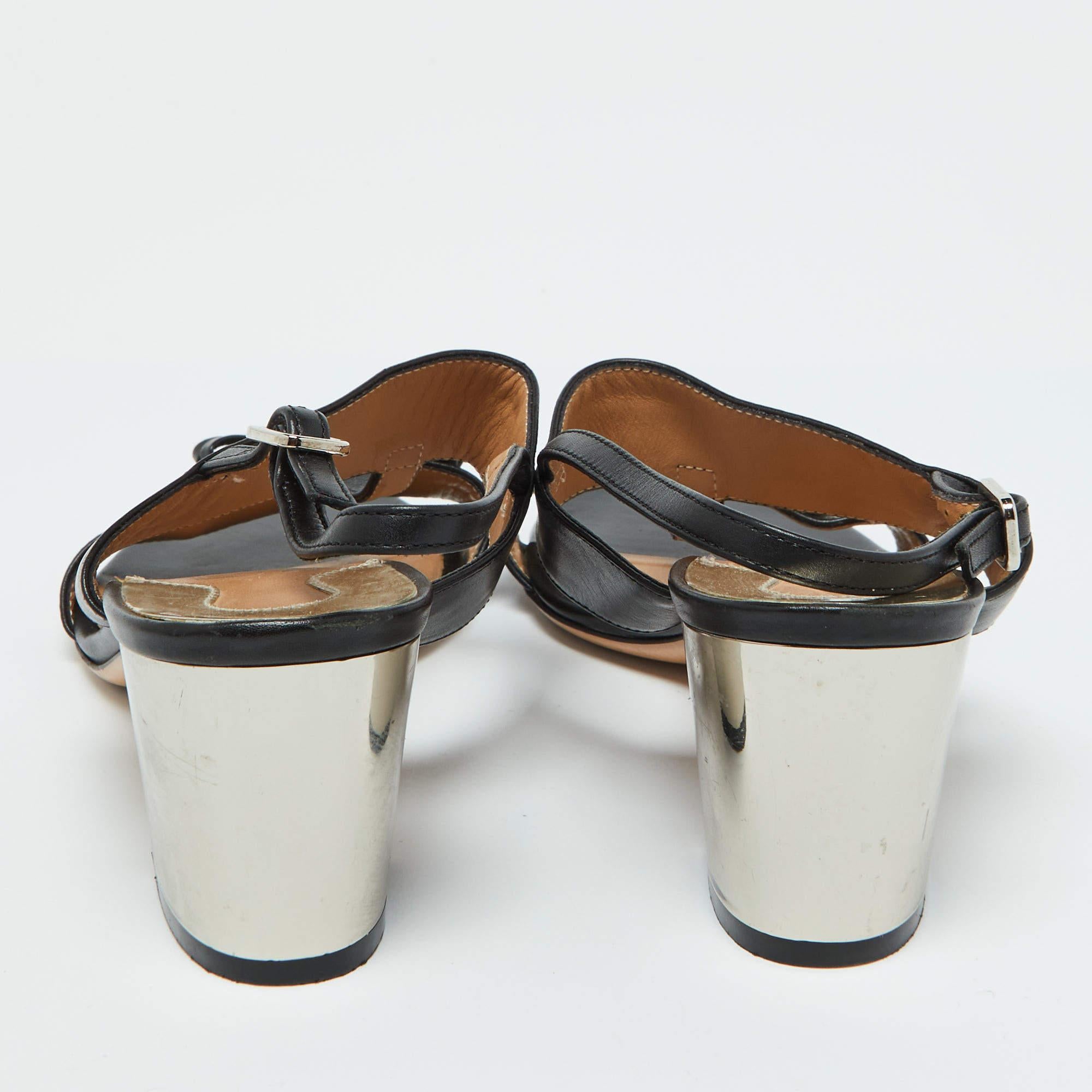 Salvatore Ferragamo Black Leather Bow Strappy Block Heel Sandals Size 37.5 For Sale 1