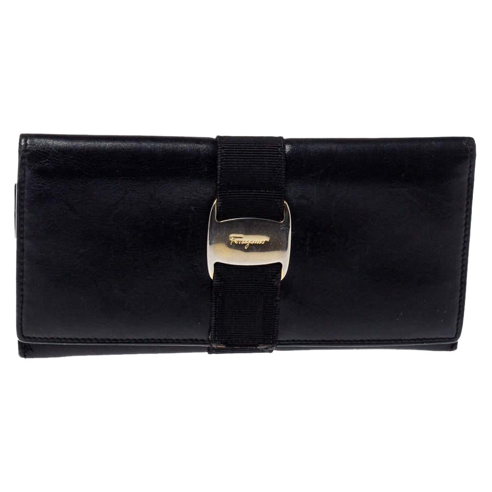 Salvatore Ferragamo Black Leather Bow Wallet
