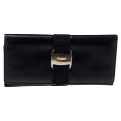 Used Salvatore Ferragamo Black Leather Bow Wallet