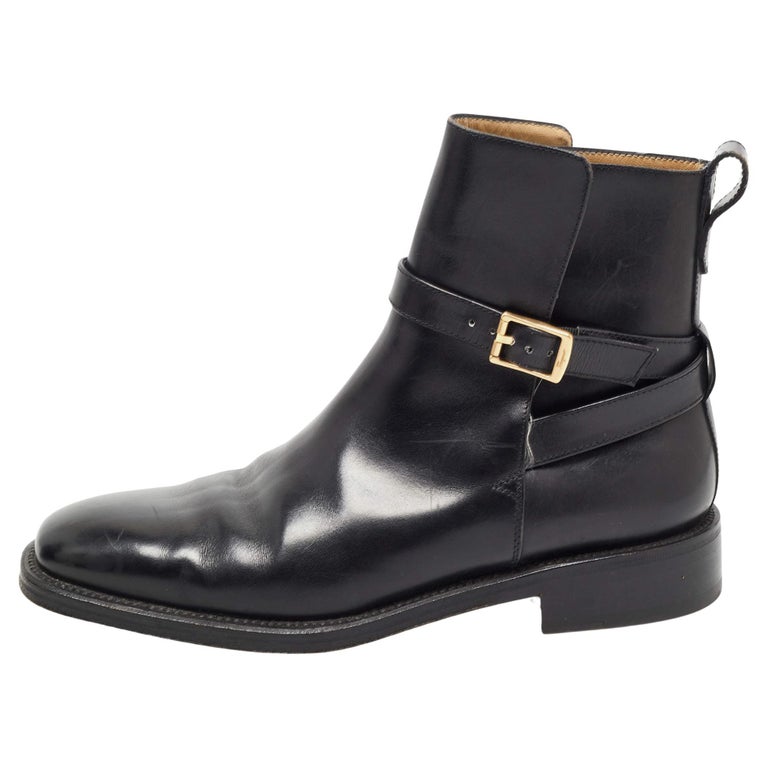 Salvatore Ferragamo Black Leather Buckle Ankle Boots Size 41.5 For Sale at  1stDibs