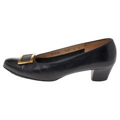 Salvatore Ferragamo Black Leather Buckle Pumps Size 36.5