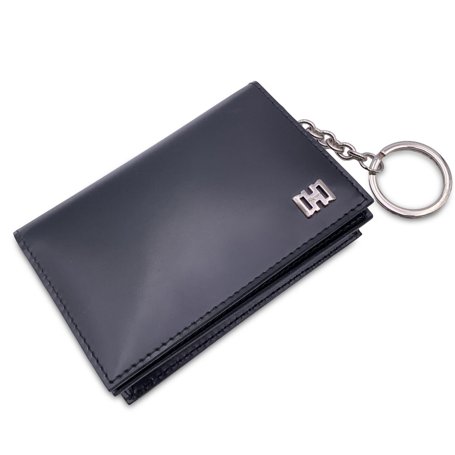 Salvatore Ferragamo Black Leather Card Case Wallet Keyring In Good Condition In Rome, Rome