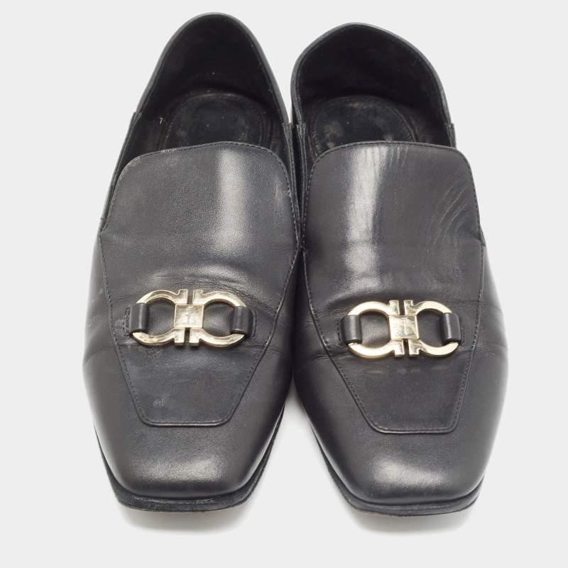 Salvatore Ferragamo Schwarzes Leder Cesaro Loafers Größe 36,5 im Zustand „Relativ gut“ im Angebot in Dubai, Al Qouz 2