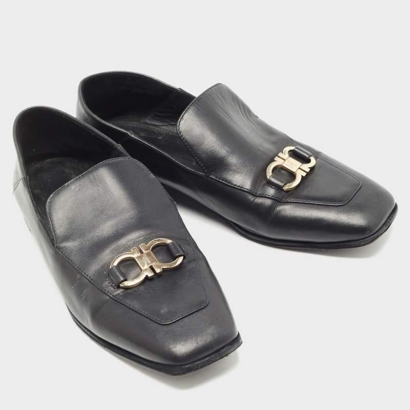 Salvatore Ferragamo Schwarzes Leder Cesaro Loafers Größe 36,5 Damen im Angebot