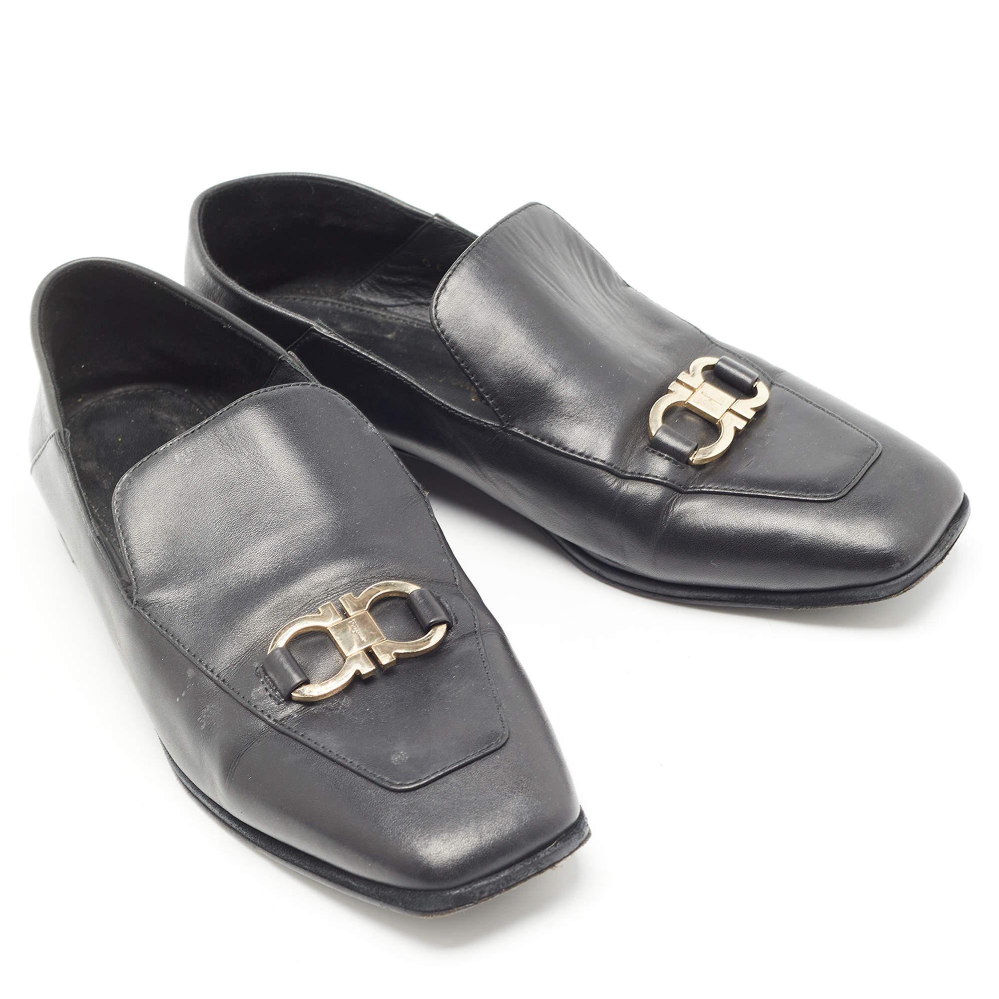 Salvatore Ferragamo Schwarzes Leder Cesaro Loafers Größe 36,5 im Angebot 1