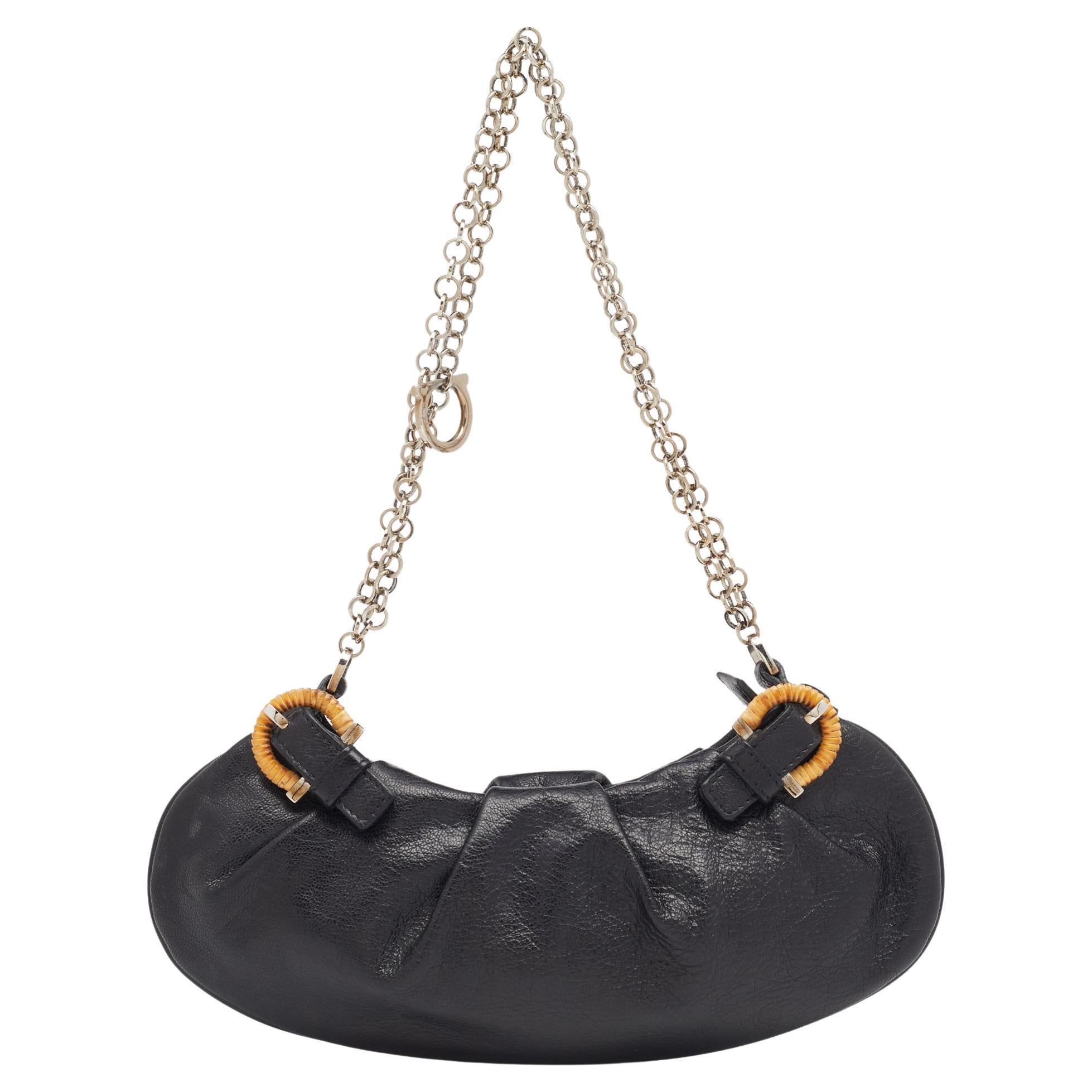 Salvatore Ferragamo Black Leather Chain Shoulder Bag