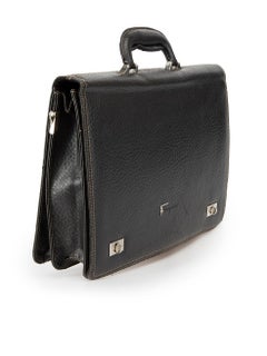 Salvatore Ferragamo Black Leather Document File Briefcase