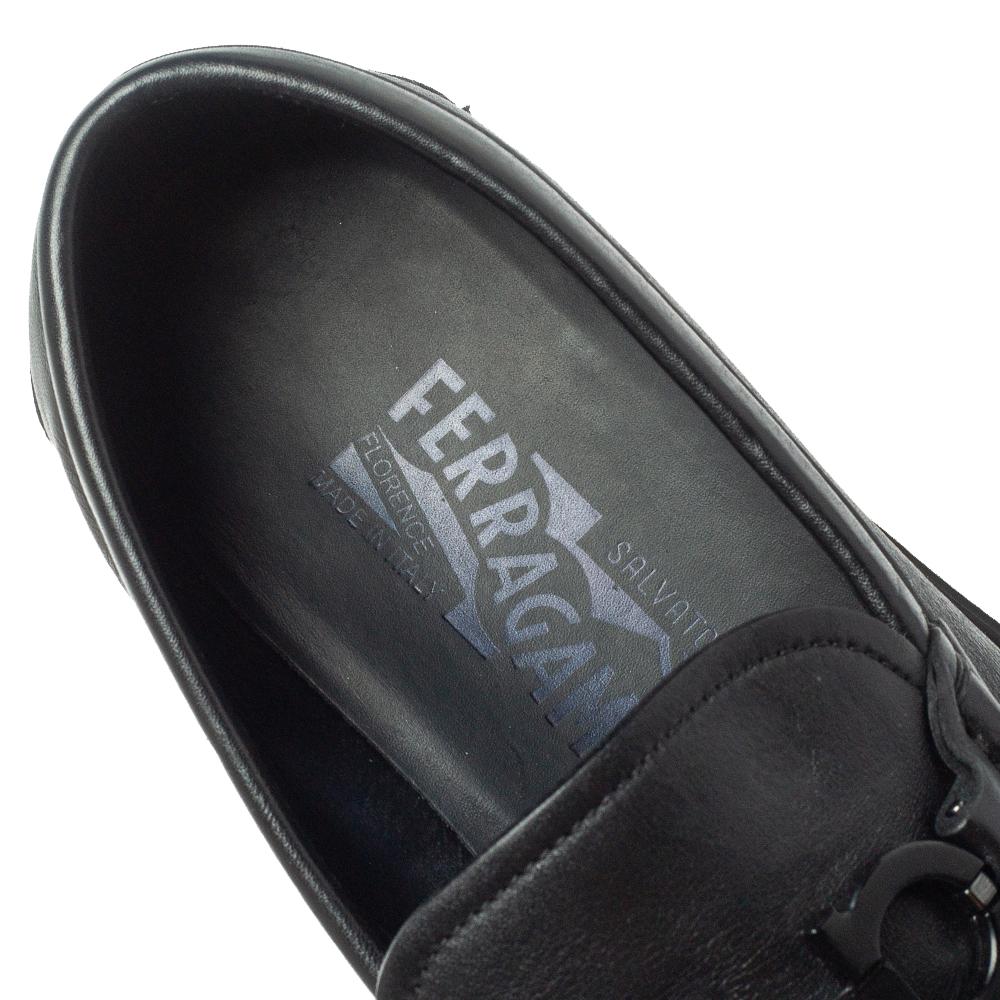 Salvatore Ferragamo Black Leather Double Gancio Loafers Size 40 1