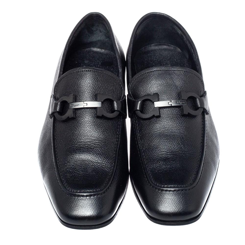 Salvatore Ferragamo Black Leather Double Gancio Loafers Size 40.5 For ...