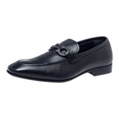 Salvatore Ferragamo Black Leather Double Gancio Loafers Size 40.5