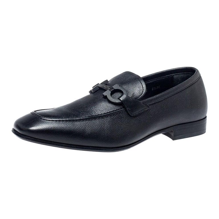Salvatore Ferragamo Black Leather Double Gancio Loafers Size 40.5 For ...