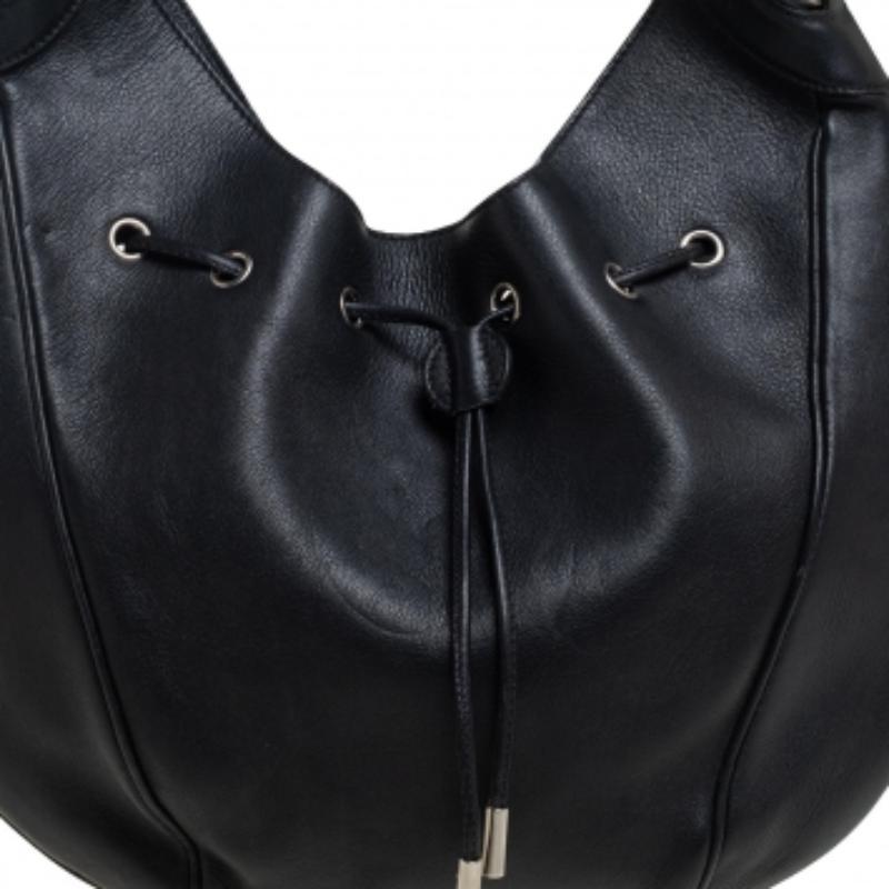 Salvatore Ferragamo Black Leather Drawstring Hobo For Sale 1