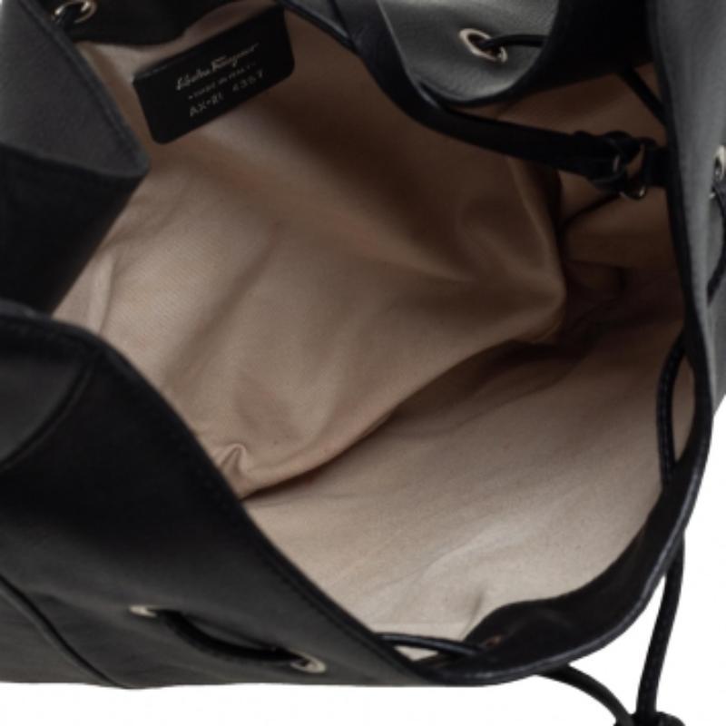 Salvatore Ferragamo Black Leather Drawstring Hobo For Sale 4