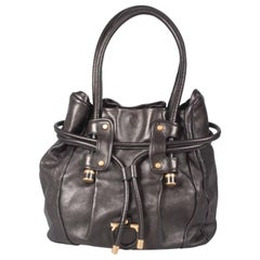 Salvatore Ferragamo Black Leather Drawstring Hobo