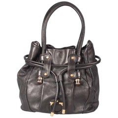 Salvatore Ferragamo Black Leather Drawstring Hobo