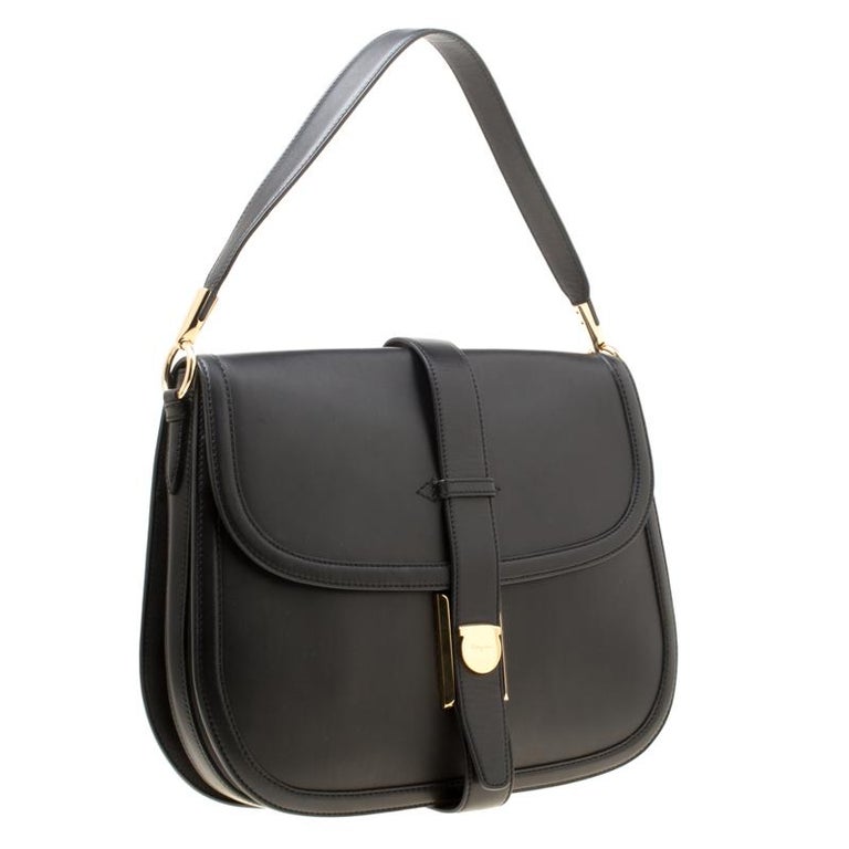 Salvatore Ferragamo Black Leather Elly Shoulder Bag For Sale at 1stDibs